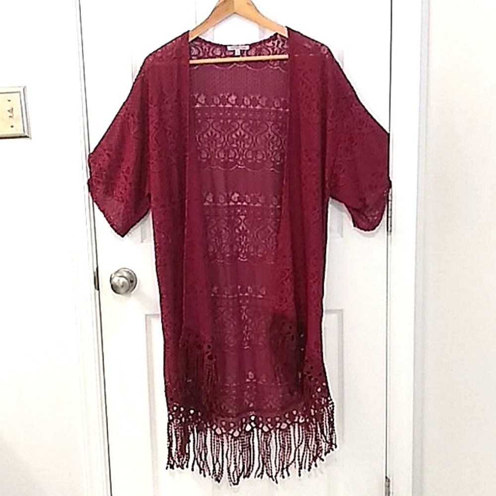 Elegant Burgundy Lace Swim Cover-Up